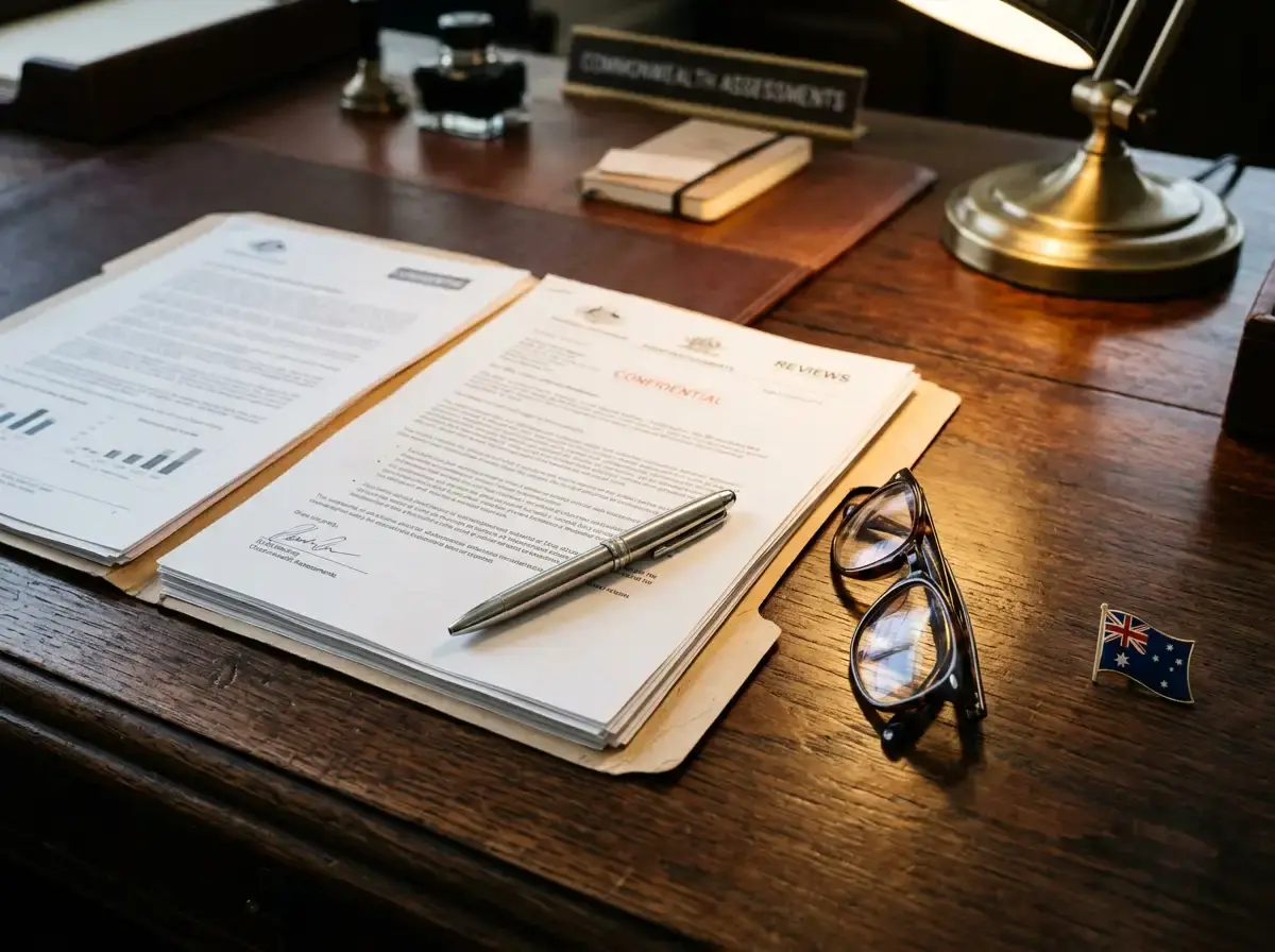 Australian regulatory enforcement documents and compliance paperwork on a desk