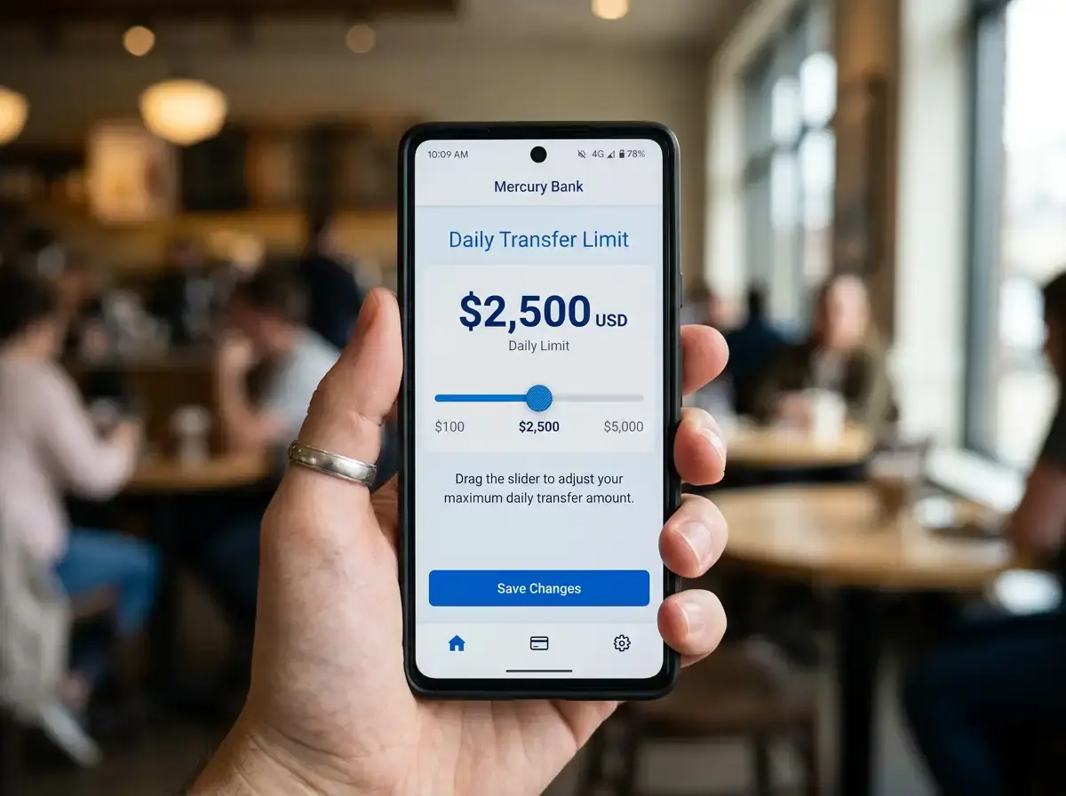 Bank-imposed daily transfer cap settings in mobile banking app