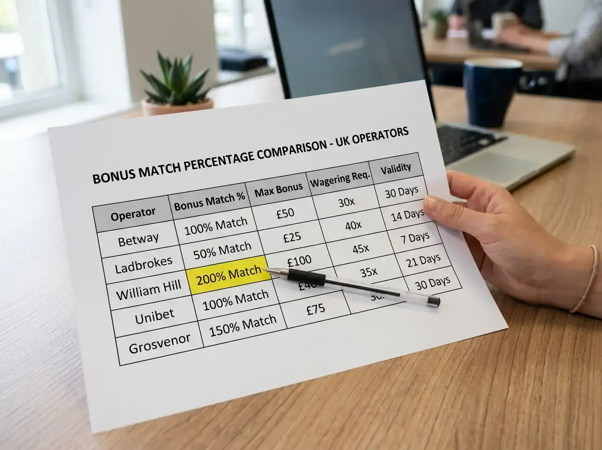 Welcome bonus match percentage comparison across PayID casinos