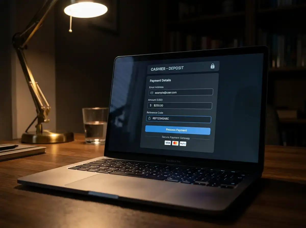 Casino cashier page displaying PayID transfer details for deposit