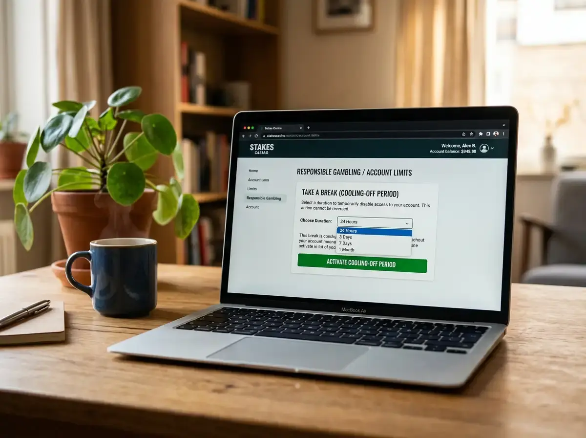 Cooling-off period activation process at online casino account