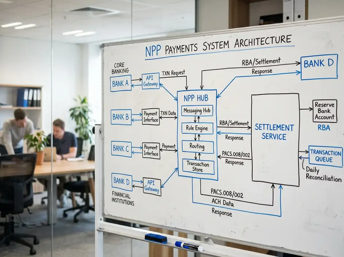 NPP architecture diagram showing real-time settlement flow