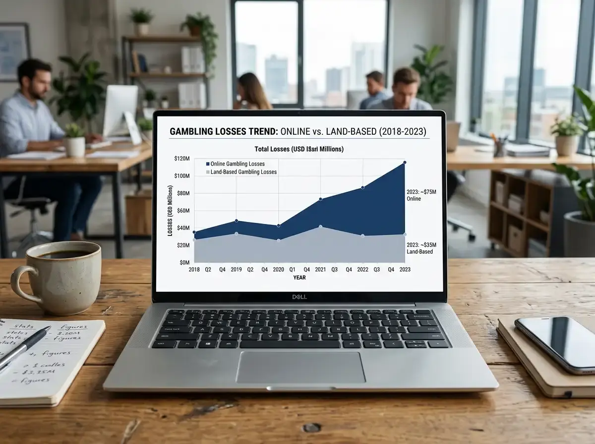 Online gambling's growing share of total Australian gambling losses