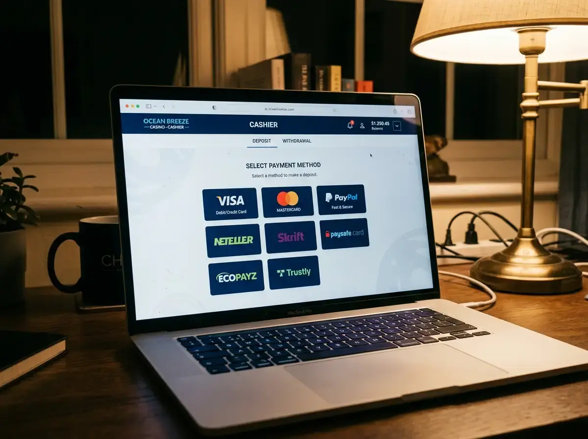 Casino payment method selection screen showing PayID and crypto options