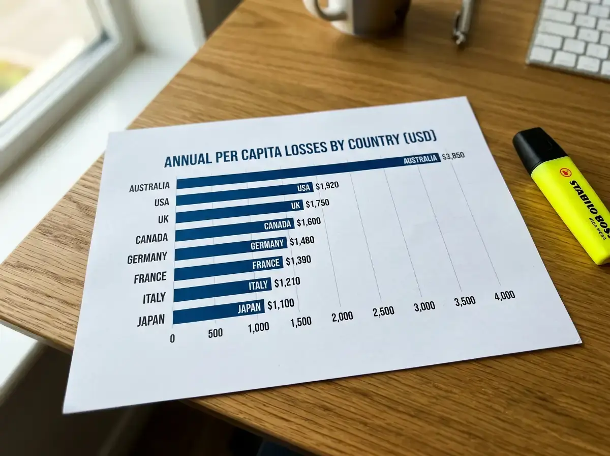 Per capita gambling loss comparison showing Australia versus global average