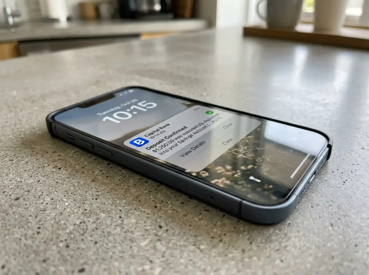 Push notification confirming PayID casino deposit on mobile device