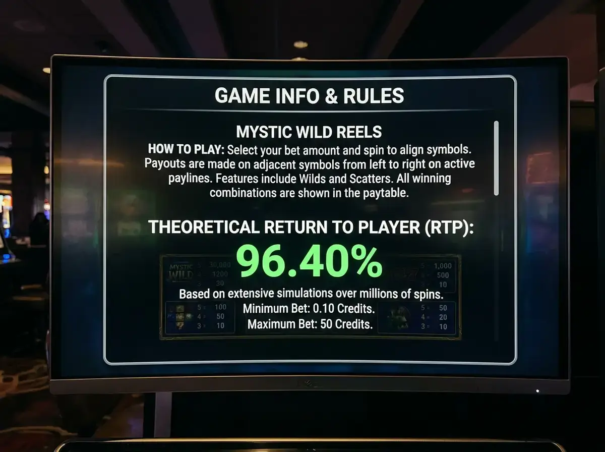 RTP percentage displayed on a video slot game screen