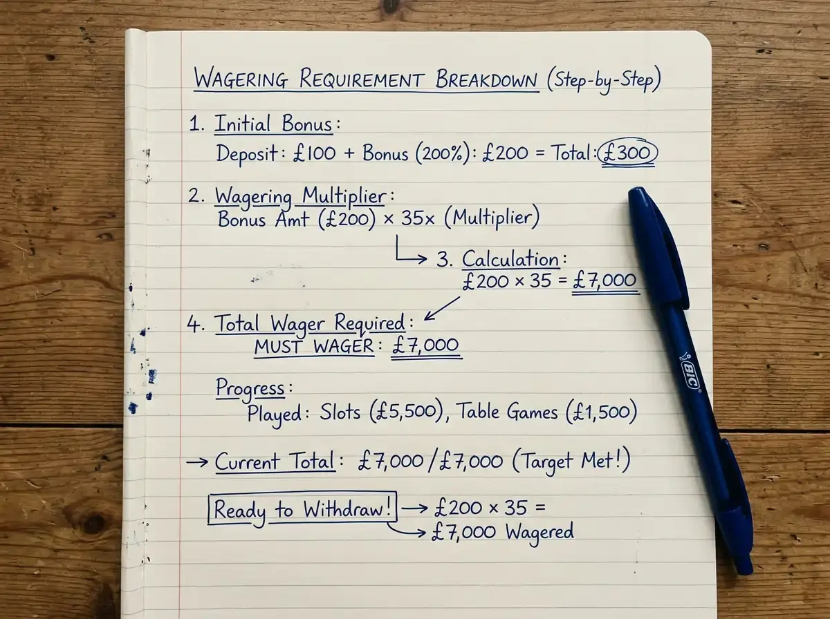 Worked example of wagering requirement calculation with real numbers